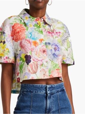 Alice + Olivia Carver Cropped Floral Linen - small size